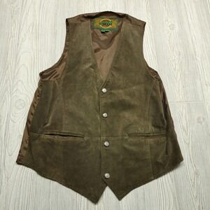 Pelle Cuir Cuero Piel Leather Vest G III Brown Suede Snap Button Satin Back 2XLT
